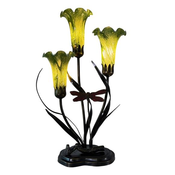 Vintage Dale Tiffany 3-Light Lily Lamp w/ Dragonfly - Picture 7 of 9